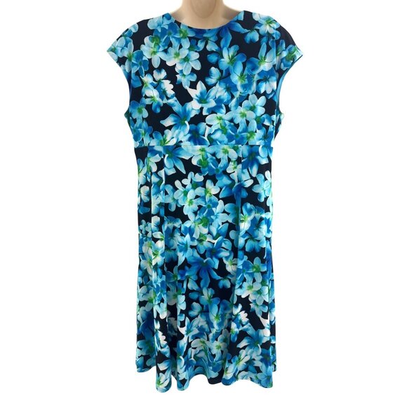Evan Picone Teal Blue Floral Print Dress Size 16 Black Label Wedding Summer - Picture 3 of 7